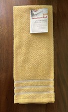 KitchenAid Hand Dish Towel Kitchen Cloth Set of 2 Yellow Stripes 100 Cotton