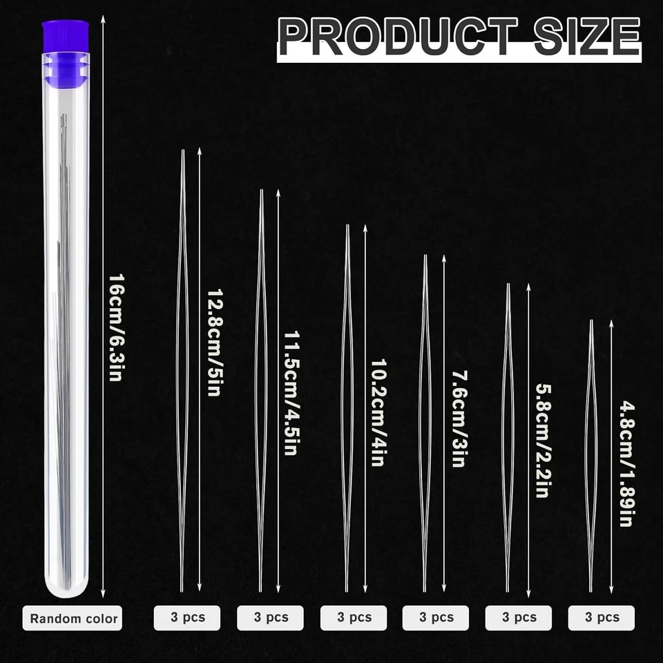 Juego de 18 agujas de rebordear, 6 tamaños agujas de cuentas de semillas de ojo grande para hacer joyas Foto 4 de 4