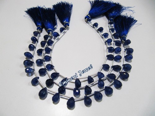 Natural Blue Sapphire Teardrop Briolette Faceted Beads 5x7 to 6x8mm strand 8inch - Picture 3 of 7