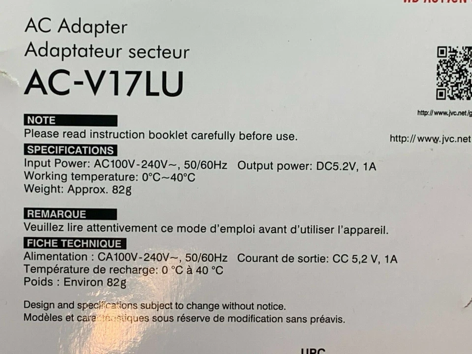 NEW JVC AC-V17LU AC Adapter for Adixxion for GC-XA1 HD Action Camera - FREE SHIP - Image 2 of 4