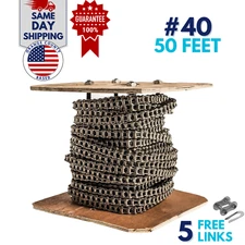#40 SS Stainless Steel Roller Chain 50 Feet with 5 Connecting Links