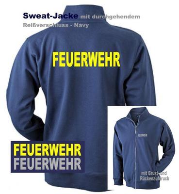 Feuerwehr Sweat Jacke navy mit Brust- und Rückenaufdruck.