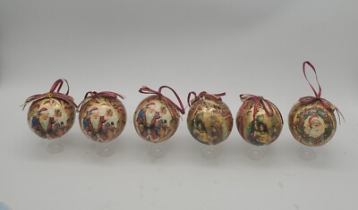 6 Home interior Old Fashioned Ball Ornaments Christmas Set Decoupage Santa 