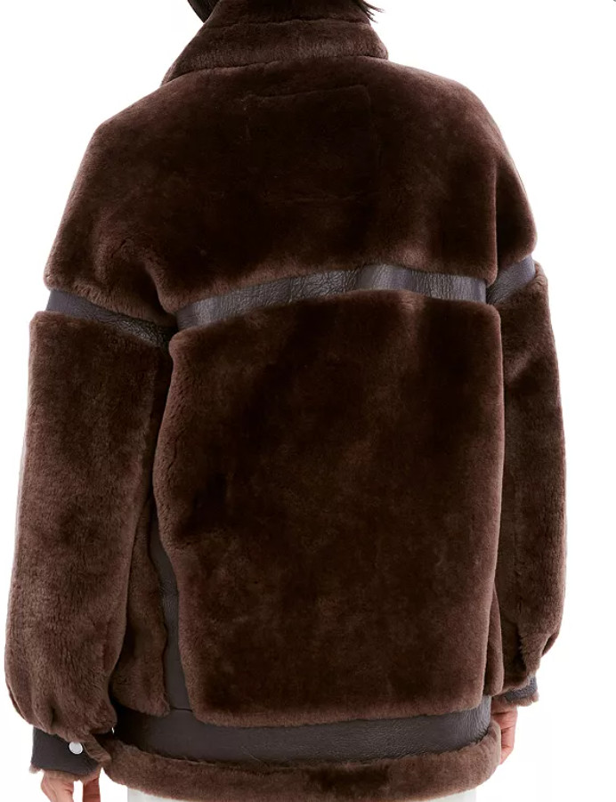 $1,495.00 Dawn Levy Sean Genuine Shearling & Leather Coat Chocolate Size L ~NWT image 2