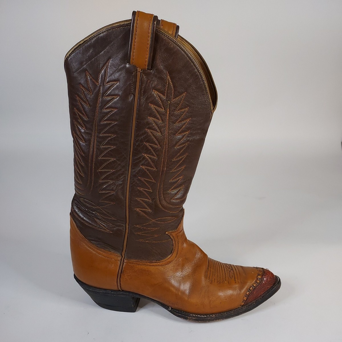 Tony Lama 2 Tone Exotic Lizard Toe Brown Western Cowboy Boots