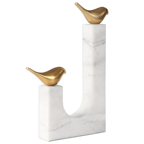 Uttermost Songbirds Brass and Marble Sculpture in White and Brass - Picture 1 of 5