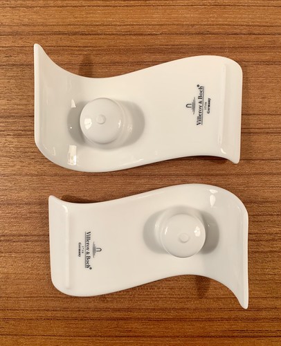 Villeroy & Boch Germany New Wave Pair of Candle Holders 5" x 2 1/4" White EUC - Picture 2 of 6