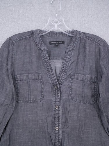 Banana Republic Dress Womens Size 0 Gray Chambray Shirt Roll Tab Sleeve - Picture 2 of 7