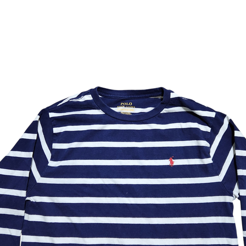 Polo Ralph Lauren T-Shirt XL (18 - 20) Blue Youth Striped Crew Neck Long Sleeve - Picture 7 of 19