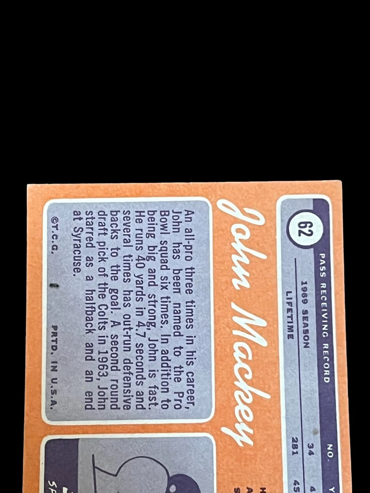 John Mackey 1970 Topps Football Card #62 - Image 4 of 4