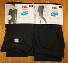 Fruit of the Loom Women's XS 0-2 Waffle Thermal Set BLACK Shirt  Pants 21423