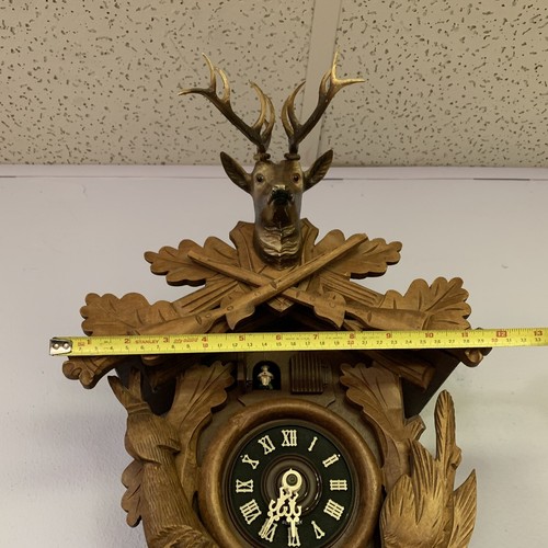ATQ Schatz Black Forest German Hand Carved Walnut 20" Hunter Cuckoo Clock 1 Day - Picture 16 of 21