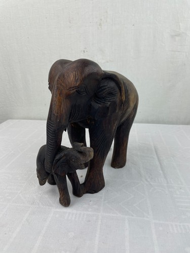 Holztier Holz Figur Tier Elefant mit Kind Hardholz Handarbeit 24 cm hoch