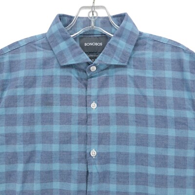 BONOBOS Blue Light Purple Check Plaid Woven LS Shirt SLIM Fit Size MEDIUM