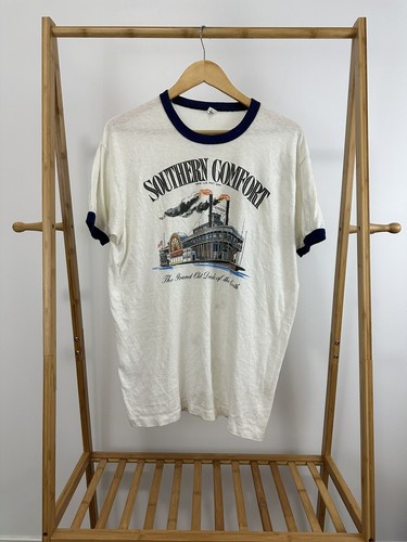 Vintage 1970er Jahre Hanes Southern Comfort Drink Of The South dünner Ringer T-Shirt XL USA