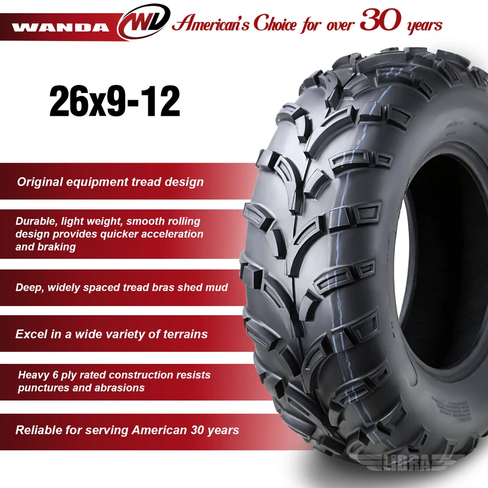 Juego 2 neumáticos delanteros ATV 26x9-12 26x9,00-12 para 14-17 Polaris Ranger 900 CREW/XP Foto 3 de 4