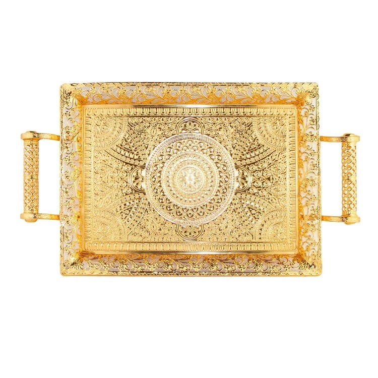 Servierplatte Teetablett Platte Obst Deko Tablett – Gold 45 x 25 cm HM7157M - Bild 2 von 3