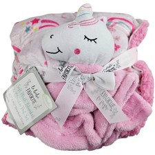 Le Bebe Favorite Unicorn Baby Girl Blanket Lovey Set Rainbow White Pink NWT