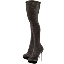 CHARLOTTE OLYMPIA "MORE IS MORE" BLACK STILETTO HEEL  PLATFORM SOCK BOOTS SZ 39