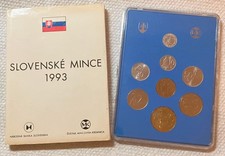 1993 SLOVAKIA - OFFICIAL MINT BU SET (7) + MEDAL - HALIEROV & KORUN - OGP - RARE