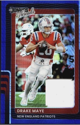 2025 Panini Donruss Optic - Donruss Threads Drake Maye #DTBH-DME Neon Blue Prizm