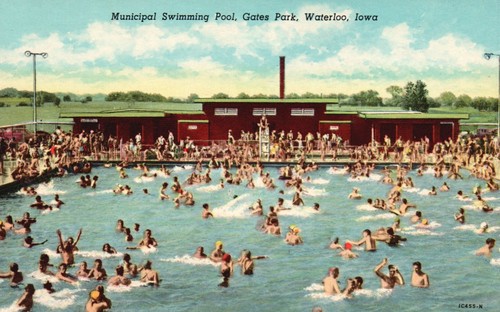 Postkarte IA Waterloo Gates Park Städtisches Schwimmbad Vintage PC M3993