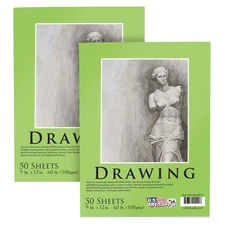 U.S. Art Supply 9" x 12" Premium Drawing Paper Pad, 60 Pound (100gsm) 50-Sheets