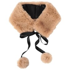Women Winter Warm Soft Faux Fur Scarf Self Tie Collar Warp Khaki 2in Lengthen
