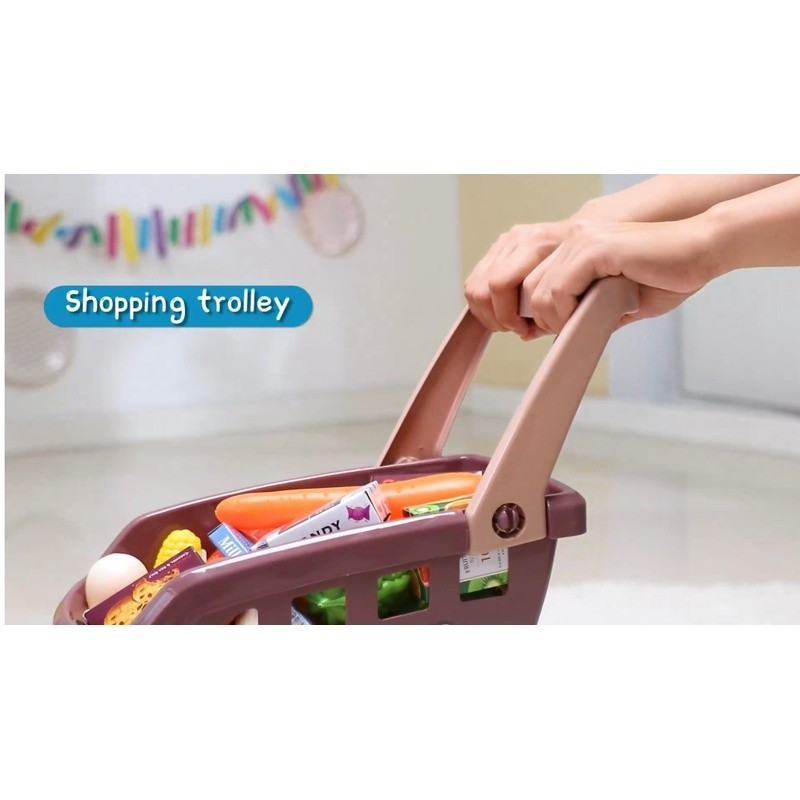 как выглядит Supermarket Playset Kids W/ Cash Register Shopping Cart 64 Play Food Pieces US фото