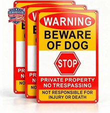 3 Pack Beware of Dog Sign, 8X12 Inches, Aluminum Metal, No Trespassing Sign