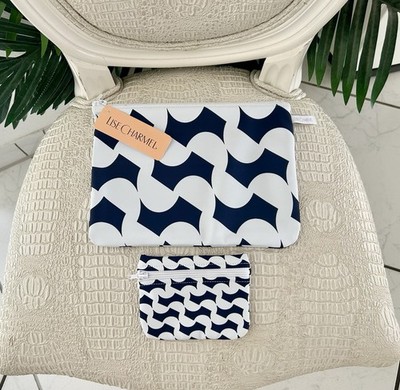 neu! LISE CHARMEL Strandtasche für Bikini Pochette Kosmetiktasche Navy 2-teilig