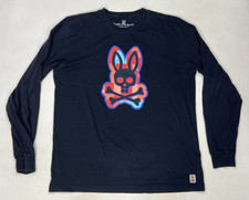 Psycho Bunny Logo Graphic T-shirt Men Size 6 Large Black Long Sleeve
