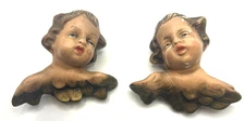 VTG Set Of Two Mini Angels Hanging Cherub, Hand Painted, Unbranded 3" Wall Art