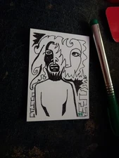 *Miniature Original Abstract Art Woman In Black Pen 'Half Light' by Rosy Geist 