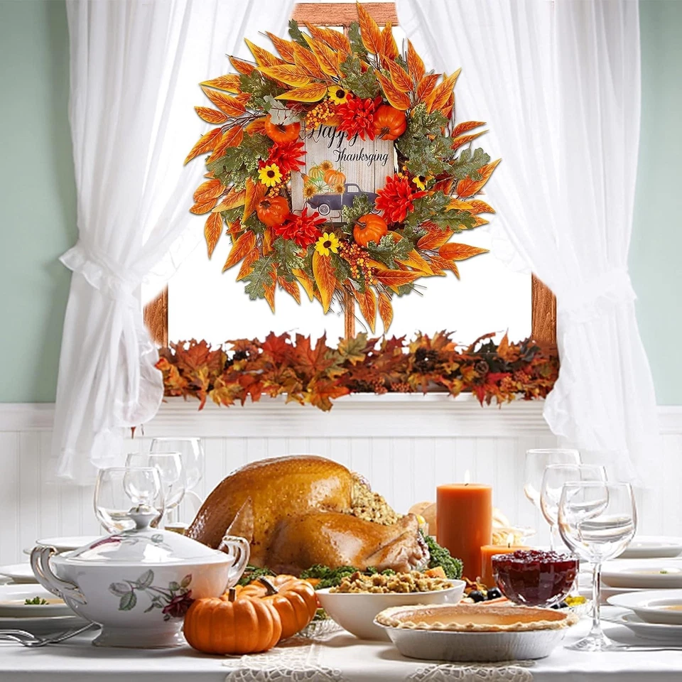 Corona de calabaza de girasol artificial PSL decoración para otoño y acción de gracias Foto 4 de 4