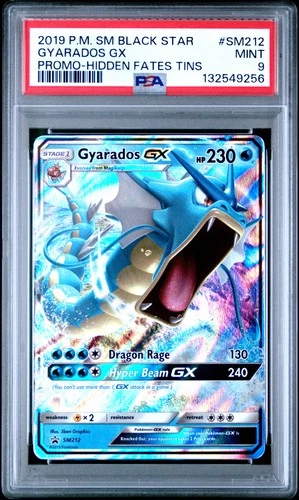 2019 POKEMON SM BLACK STAR PROMO HIDDEN FATES TINS #SM212 GYARADOS GX PSA 9