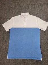 Peter Millar Crown Sport Men's Golf Polo Size M Blue And White Mial Performance