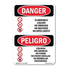 Flammable Liquids No Smoking Bilingual ANSI Danger Sign Metal Plastic Decal