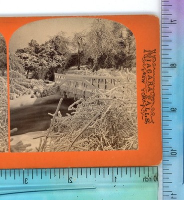 Bridge to Luna Island Winter Niagara Falls George Curtis Stereoview c1870