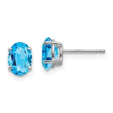 14k White Gold 7x5mm Oval Cut Blue Topaz Post Earrings L 7mm, W 5mm
