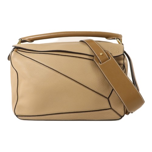 LOEWE GHW Puzzle Medium 2 Way Bag Calfskin Leather Beige