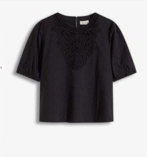Kurzarmbluse mit Spitze Gr. 42 Schwarz Damen Shirt Tunika Oberteil Neu*