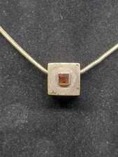 Vintage Sterling Silver 925 Smokey Quartz Slide Pendant Necklace 16"