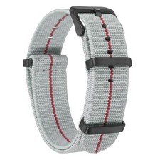 Elastic Nylon Watch Band 20mm Waterproof One Piece Watch Strap, Light Grey/Red