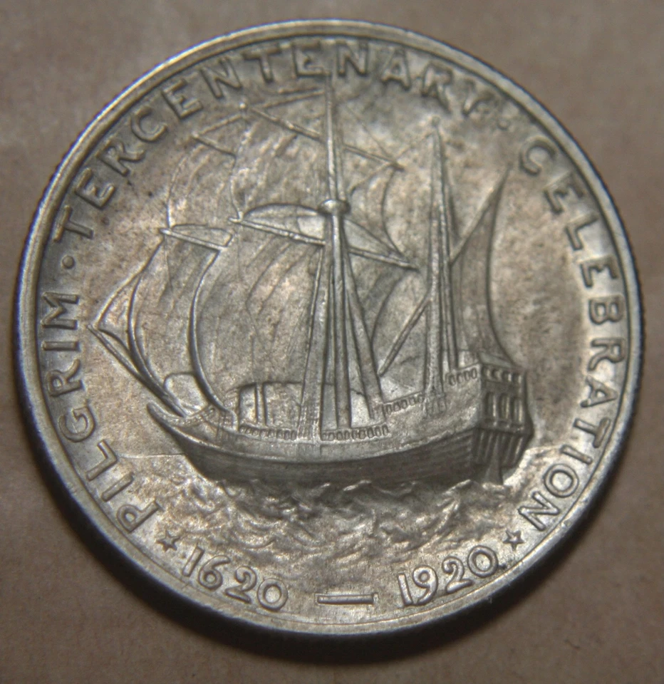 1921 Pilgrim Tercentenary Silver Commemorative Half Dollar - 50C - No Reserve! - Image 2 of 2