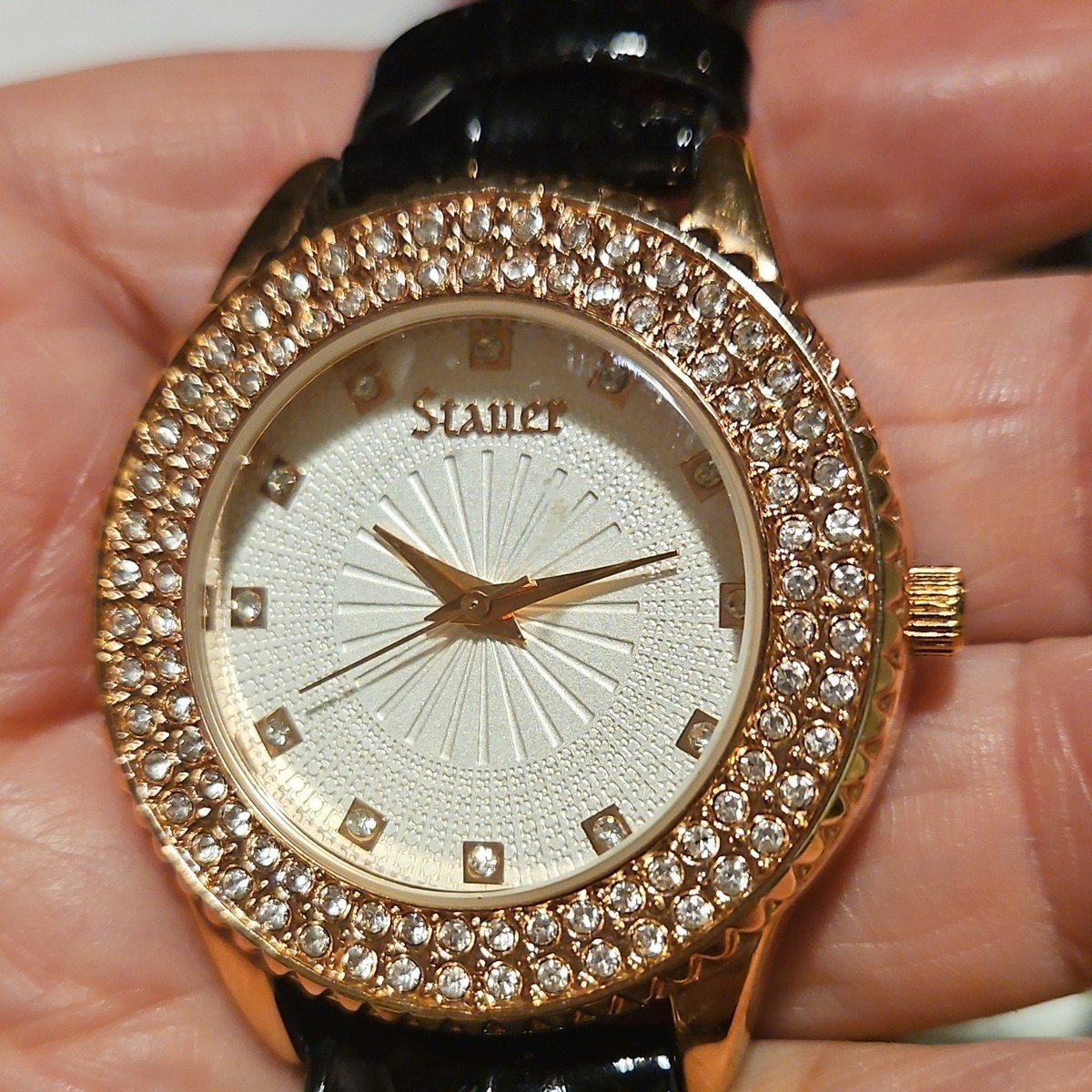 Stauer Watch- Gold with Diamonds Stauer Debutante Ladies Tank Diamond Bezel Gold Plated Swiss  main image 4
