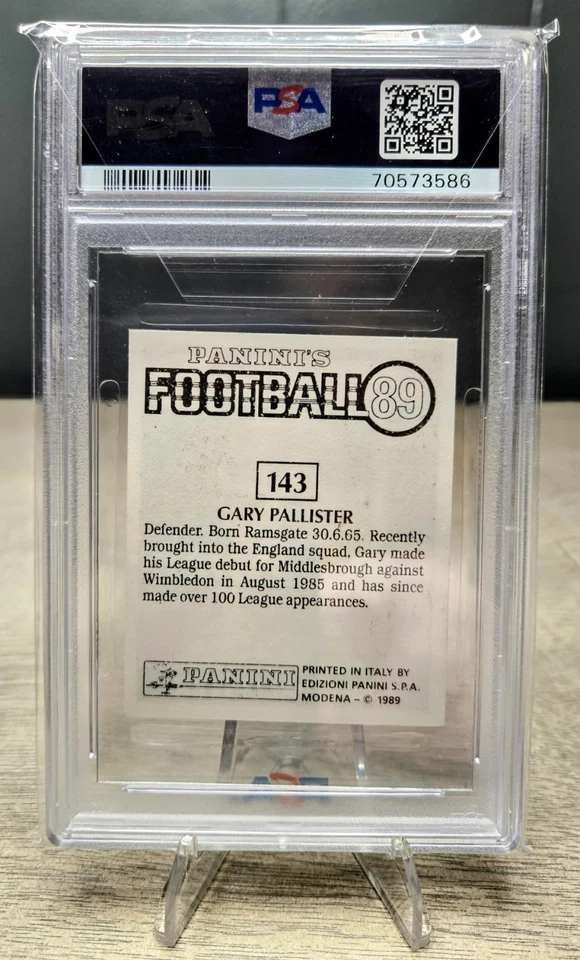 Tarjeta adhesiva de novato Gary Pallister 1988-89 Panini Football Reino Unido 89 #143 PSA 4 RC Foto 2 de 2