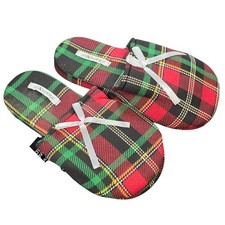 Dreams  Co Gift Box Print Slide Slippers Women's Size L 9/10 Red Green NWT