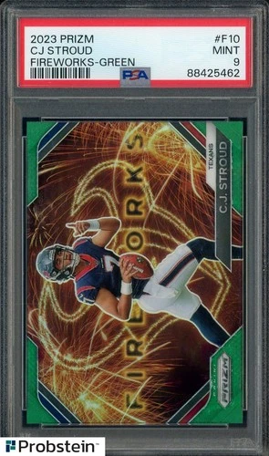2023 Panini Green Prizm Fireworks #F10 CJ Stroud Texans RC Rookie PSA 9 MINT
