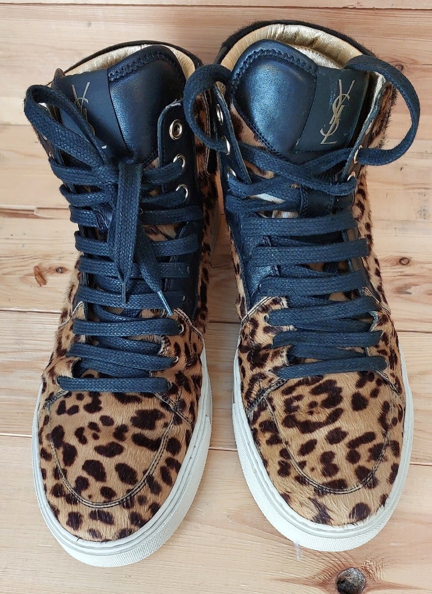 Yves SAINT LAURENT LEOPARD PRINT Pony High Top Sneakers Size Yves SAINT LAURENT LEOPARD PRINT Pony High Top Sneakers Size